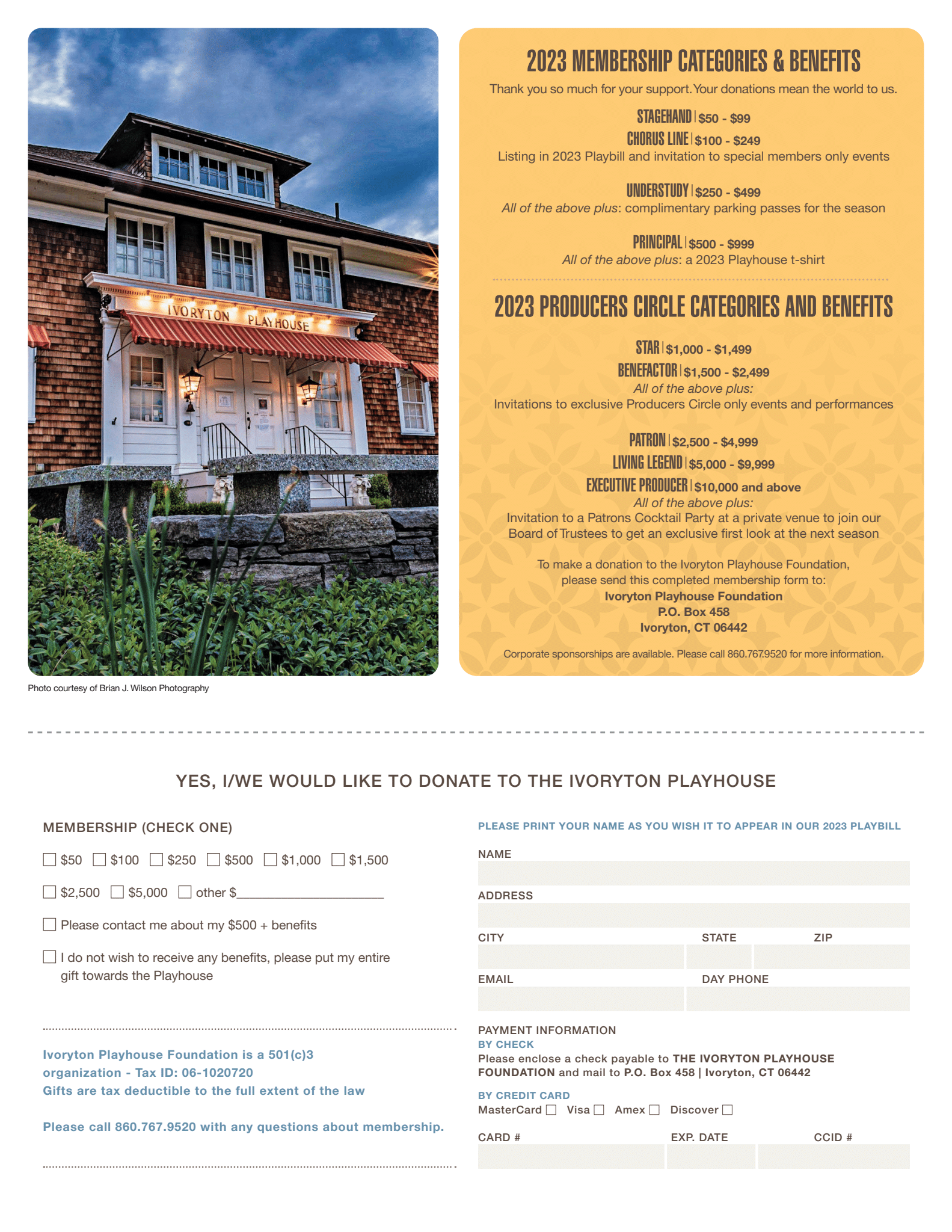 2023 Membership sheet Ivoryton Playhouse